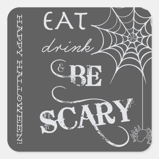 Adesivo Quadrado Vinhetas do Dia das Bruxas com Comer, Beber e Assu (Frente)