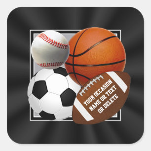 Adesivo Quadrado Vinhetas Esportivas para Favores, Envelopes, etc.