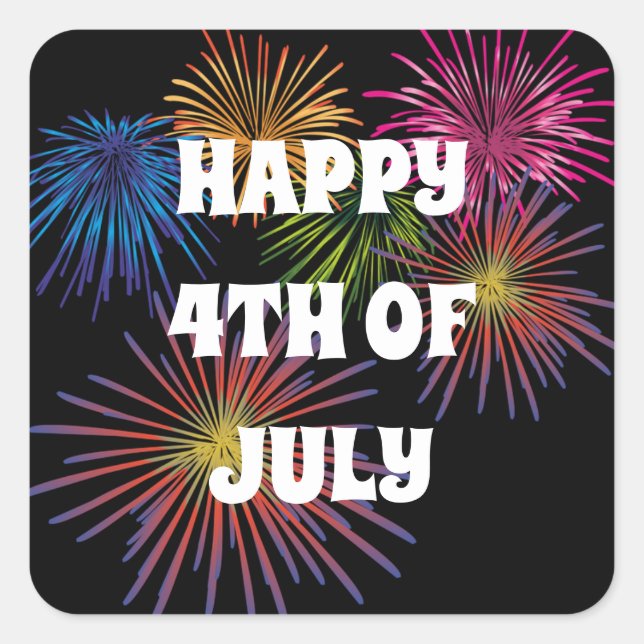 Adesivo Quadrado Vinhetas Felizes do 4º de julho do Fireworks (Frente)