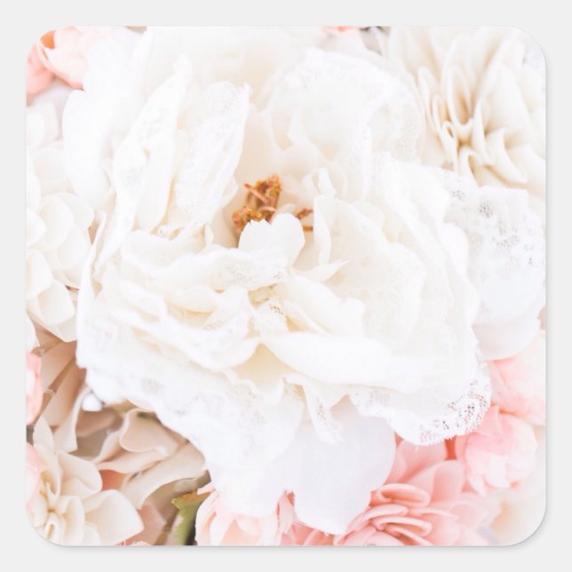 Adesivo Quadrado Vinhetas Florais Brancas e Rosa (Frente)