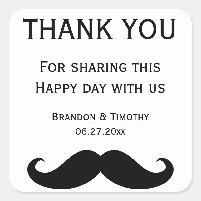 Adesivo Quadrado Vinhetas Gay brancas com bigode (Frente)