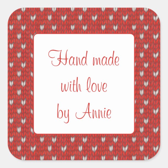 Adesivo Quadrado Vinhetas "Mão Feita" ao quadrado do KNIT 3" (Frente)