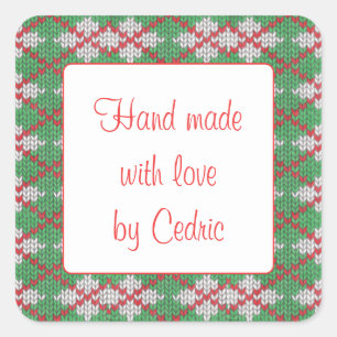 Adesivo Quadrado Vinhetas "Mão Feita" do XMAS ARGYLE KNIT de 1,5" q