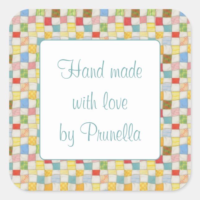 Adesivo Quadrado Vinhetas "Mãos Feitas" QuILT 3" Quadradas (Frente)