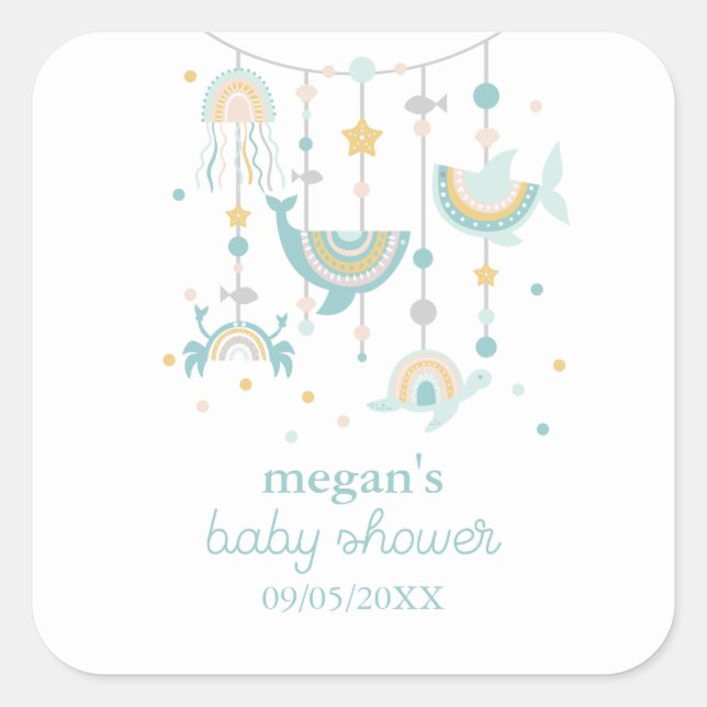 Adesivo Quadrado Vinhetas na Praça Animal do Mar de Boho (Frente)