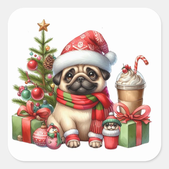 Adesivo Quadrado Vinhetas para cães festivos (Frente)