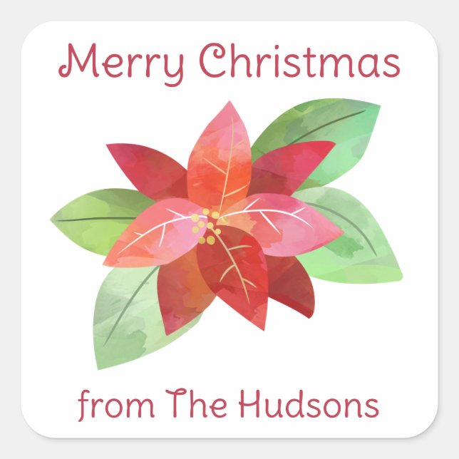 Adesivo Quadrado Vinhetas para doações de poinsettia natalícia (Frente)