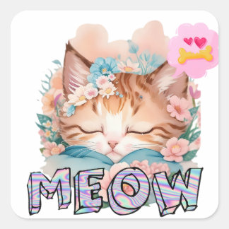 Adesivo Quadrado Vinhetas para gatos de corte personalizado de 8" x