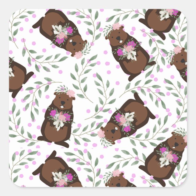 Adesivo Quadrado Vinhetas para o Dia do Groundhog (Frente)