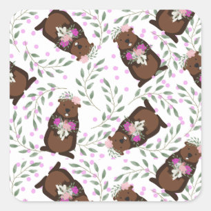 Adesivo Quadrado Vinhetas para o Dia do Groundhog