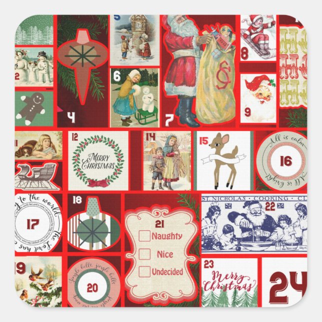 Adesivo Quadrado vinhetas passadas de natal (Frente)