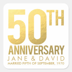 Adesivo Quadrado Vinhetas personalizadas de 50 anos Dourados