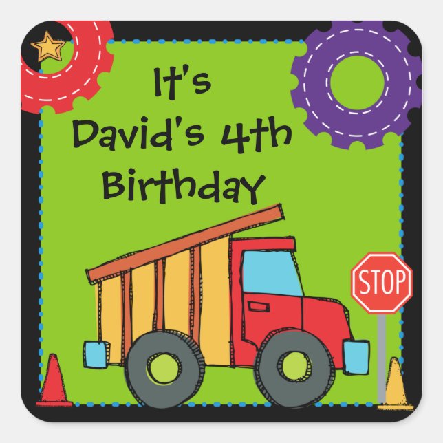 Adesivo Quadrado Vinhetas Personalizadas de Caminhão de Construção (Frente)