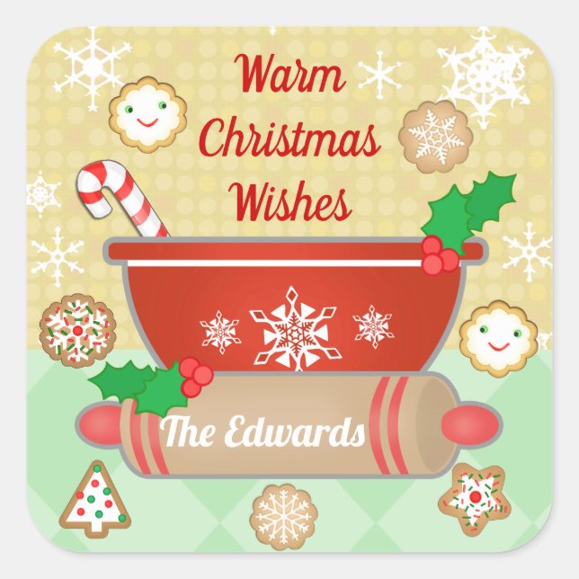 Adesivo Quadrado Vinhetas Personalizadas de Férias de Natal (Frente)