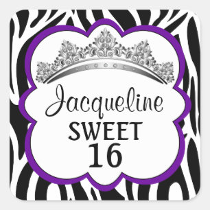 Adesivo Quadrado Vinhetas-Púrpura de Zebra Coroa Diamante