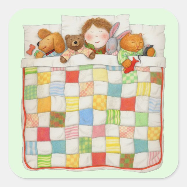 Adesivo Quadrado Vinhetas quadradas grandes, COZY QUILT - Verde (Frente)