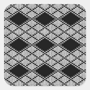 Adesivo Quadrado Vinhetas quadradas largas do KNIT ARGYLE PRETO