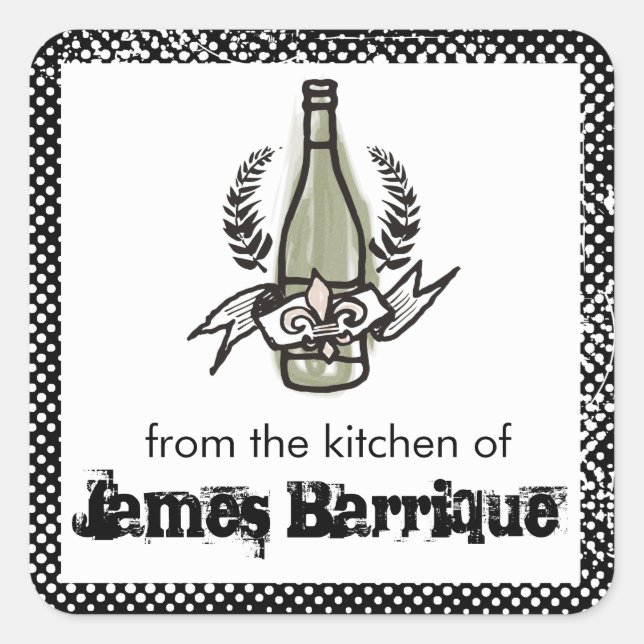 Adesivo Quadrado Vinho caseiro do vinhedo francês feito sob (Frente)