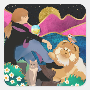 Adesivo Quadrado VINHO COM Vinhetas-Vaca