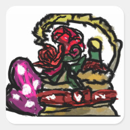 Adesivo Quadrado Vinho e namorados rosa