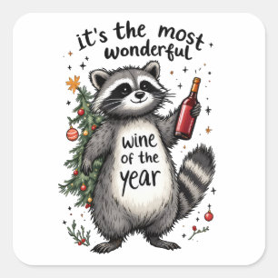 Adesivo Quadrado Vinho Maravilhoso do Ano Raccoon