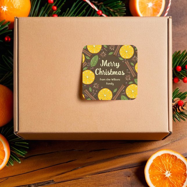 Adesivo Quadrado Vinho marrom apimentado (Christmas mulled wine spicy brown square sticker)