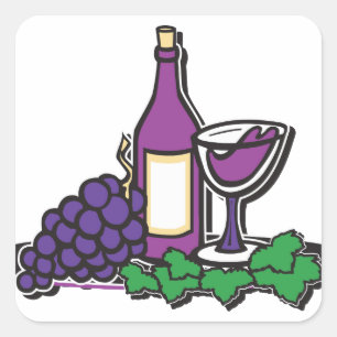Adesivo Quadrado Vinho Vermelho e Uvas Roxas