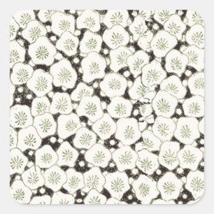 Adesivo Quadrado Vintage 1902 Japonês Floral: Flor Branca Preta