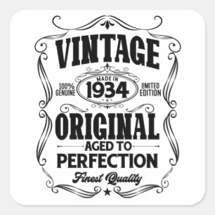 Adesivo Quadrado Vintage 1934 envelhecido até à perfeição