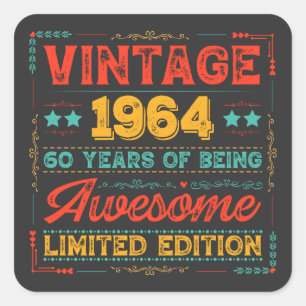 Adesivo Quadrado Vintage 1964 feita em 1964 60º Aniversário 60 Anos