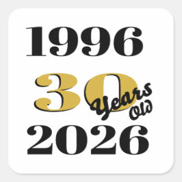 Adesivo Quadrado Vintage 1996 Milestone 30th Birthday