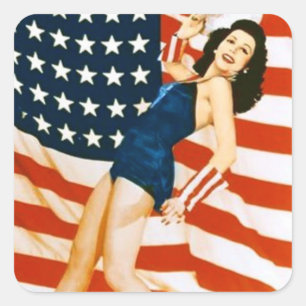 Adesivo Quadrado Vintage 4o do Pinup de julho