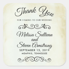 Adesivo Quadrado Vintage Aged Western Style Casamento Obrigado