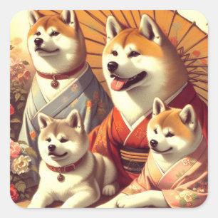 Adesivo Quadrado Vintage Akita Dog Painting