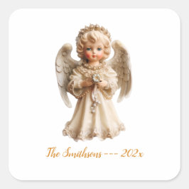 Adesivo Quadrado Vintage Angel Christmas