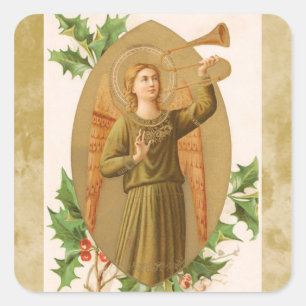 Adesivo Quadrado Vintage angel e gravador de natal