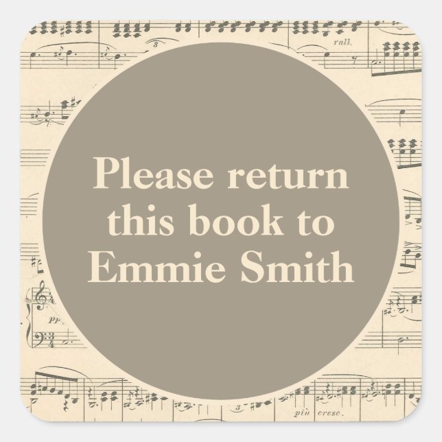 Adesivo Quadrado Vintage Antiguity Sheet Music Bookplate Nome (Frente)
