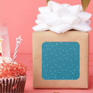 Adesivo Quadrado Vintage Aqua Teal Buck Deer Birch Tree Snowflake