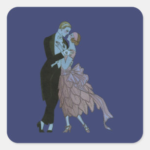 Adesivo Quadrado Vintage Art Deco Newlyweds, Love Wedding Dance
