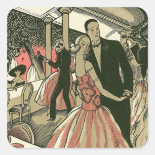 Adesivo Quadrado Vintage Art Deco Wedding, Newlyweds First Dance