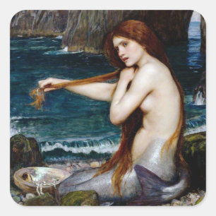 Adesivo Quadrado Vintage Art John William Waterhouse A Mermaid