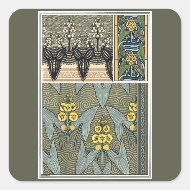 Adesivo Quadrado Vintage Art Nouveau Arrohead Garden Flowers (Frente)