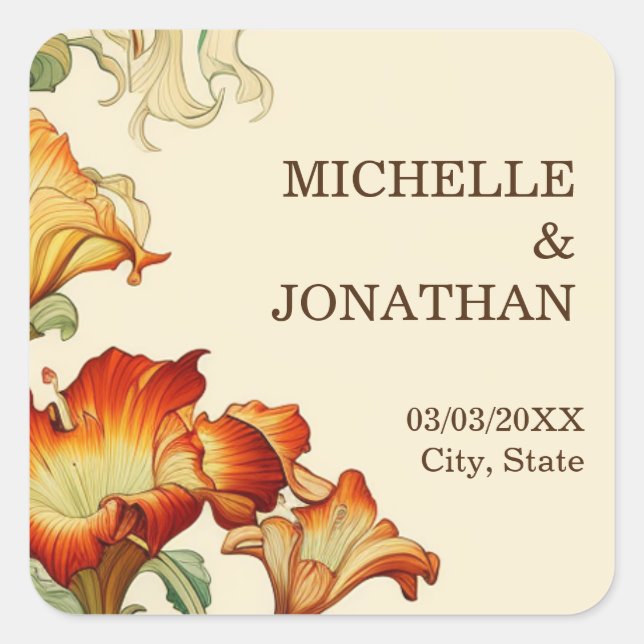 Adesivo Quadrado Vintage Art Nouveau Botânico Mucha Obrigado (Frente)