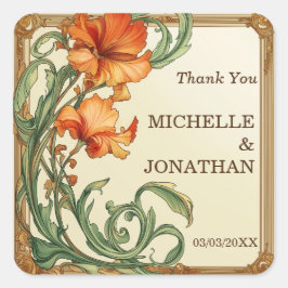 Adesivo Quadrado Vintage Art Nouveau Botânico Mucha Obrigado