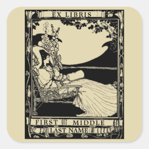 Adesivo Quadrado Vintage Art Nouveau Ex Libris Modelo