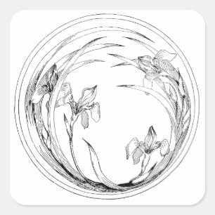 Adesivo Quadrado Vintage Art Nouveau Irises - Iris Modelo