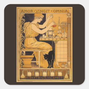Adesivo Quadrado Vintage Art Nouveau, Love Conquista Todos Os Cient