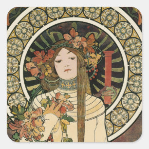 Adesivo Quadrado Vintage Art Nouveau Mucha Trappestine Poster
