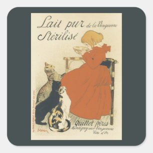 Adesivo Quadrado Vintage Art Nouveau Vitoriano, Menina com Gatos Le