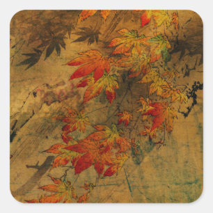 Adesivo Quadrado Vintage Autumn Deixa A Impressão De Aquarela Japo